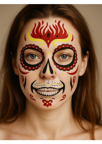 Cadılar Bayramı Yüz Dövmesi Halloween Parti Aksesuarı Kırmızı