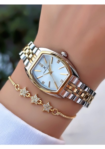 Orijinal Çelik Kordon Kadın Kol Saati 3 Atm Su Geçirmezlik Gold Gümüş Renk Bileklik Hediyeli