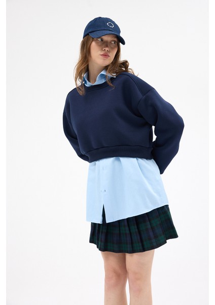 Laci Kadın Crop Bisiklet Yaka Sweatshirt 9210M