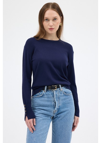 Laci Bisiklet Yaka Kol Düğmeli Kadın Triko Kazak 2455