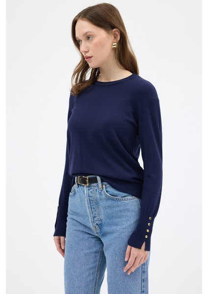 Laci Bisiklet Yaka Kol Düğmeli Kadın Triko Kazak 2455