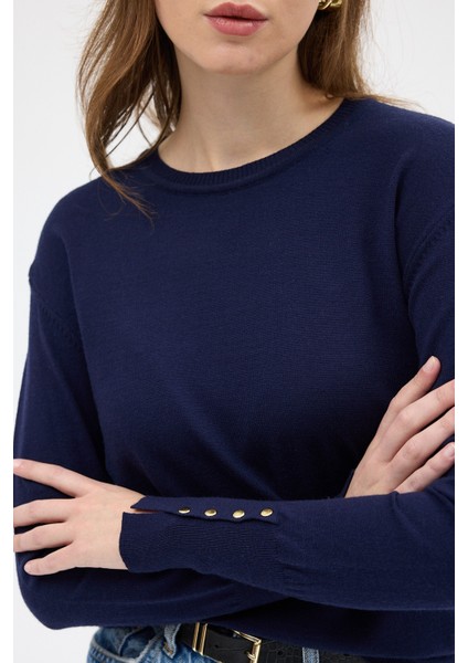 Laci Bisiklet Yaka Kol Düğmeli Kadın Triko Kazak 2455