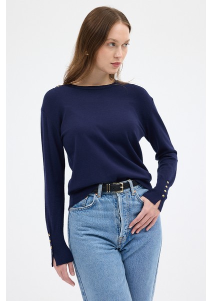 Laci Bisiklet Yaka Kol Düğmeli Kadın Triko Kazak 2455