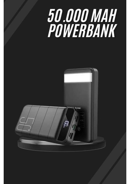 Techmrt Taşınabilir Powerbank 50.000 Mah 4 Girişli Hızlı Şarj LED Göstergeli Fenerli Şarj