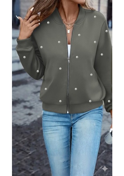 Eyesof Kadın Uzun Kollu Önden Fermuarlı Incili Kısa Modal Ceket fiyatları