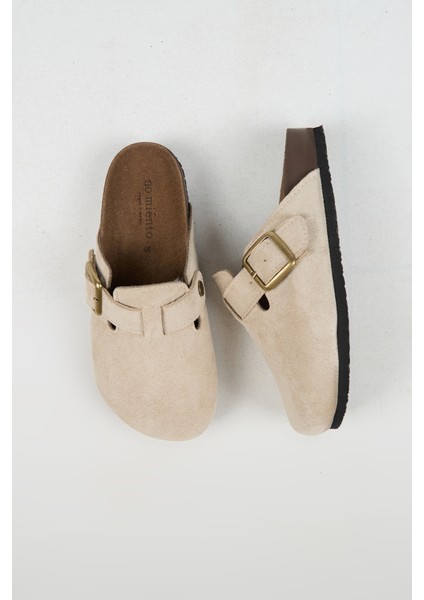 Cancun Kadın Vegan Deri Tokalı Bej Sabo Terlik modelleri