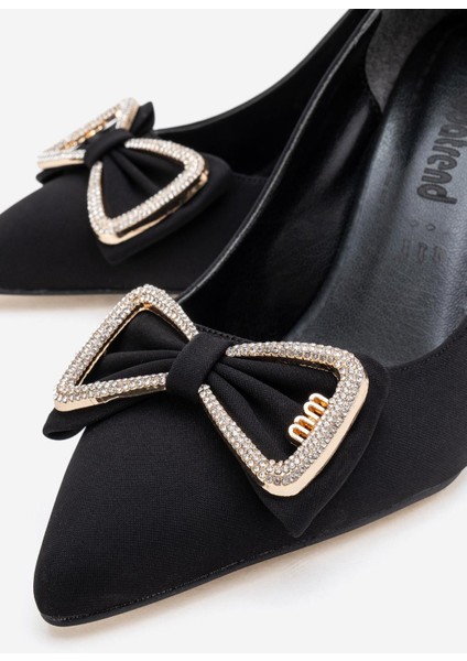 Kadın Taşlı Papyonlu Topuklu Ayakkabı Siyah Zra modelleri