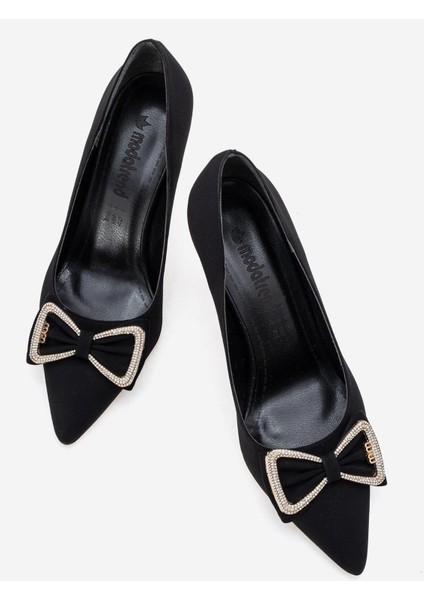 Kadın Taşlı Papyonlu Topuklu Ayakkabı Siyah Zra indirimleri