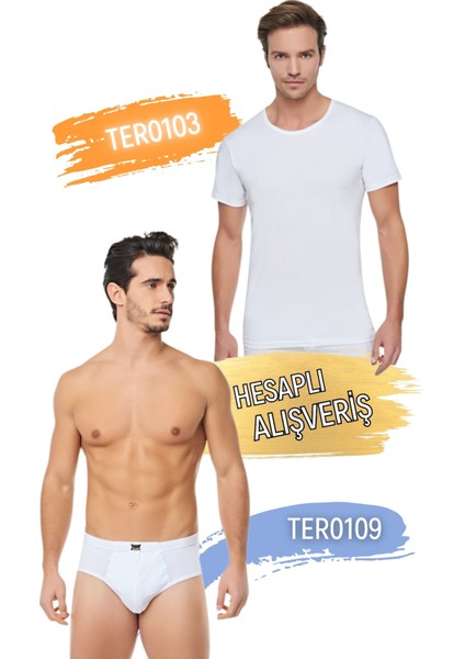 Erkek Penye Bisiklet Yaka Atlet ve Külot Takım 6'lı Set (12 Parça) TER0103 - TER0109