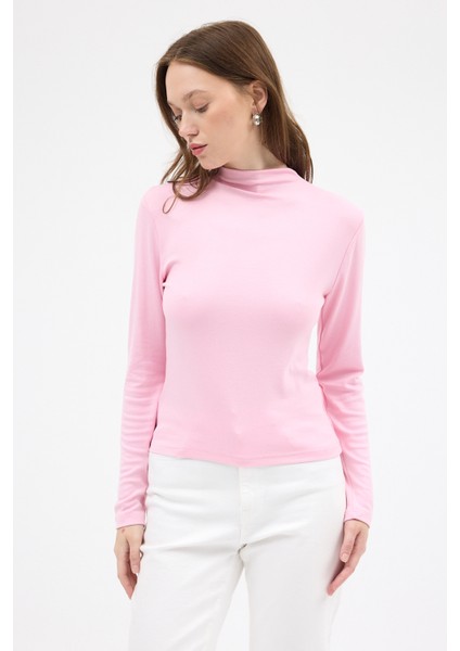 Pembe Yarım Boğaz Uzun Kollu Body 2069