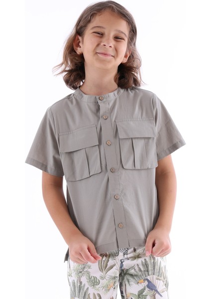 Organik Safari Tarz Haki Yazlık Erkek Çocuk Gömlek