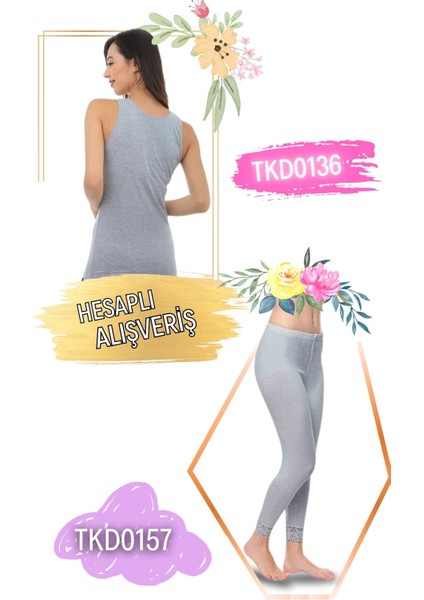 Kadın Ribana Geniş Askılı Atlet ve Uzun Tayt Dantelli Paça Takım 6'lı Set (12 Parça) TKD0136 - TKD0157 indirimleri
