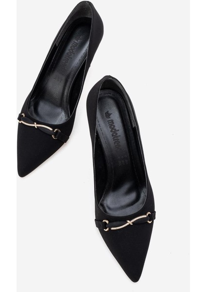 Kadın Ön Aksessuarlı Topuklu Ayakkabı; Siyah Cilt indirimleri