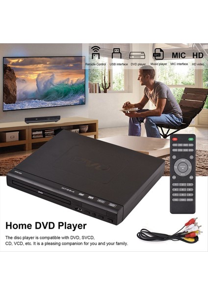 DVD-225 Home DVD Player Dijital Multimedya Oyuncu Av Tv VCD DVD Player Eu Flug Için Uzaktan Kumanda ile Çıktı (Yurt Dışından) fiyatları