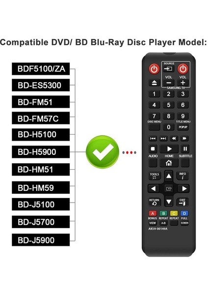 AK59-00149A Samsung DVD Blu-Ray Player BDF5100/ZA BD-ES5300 BD-FM51 BD-FM57C BD-H5100 (Yurt Dışından) modelleri