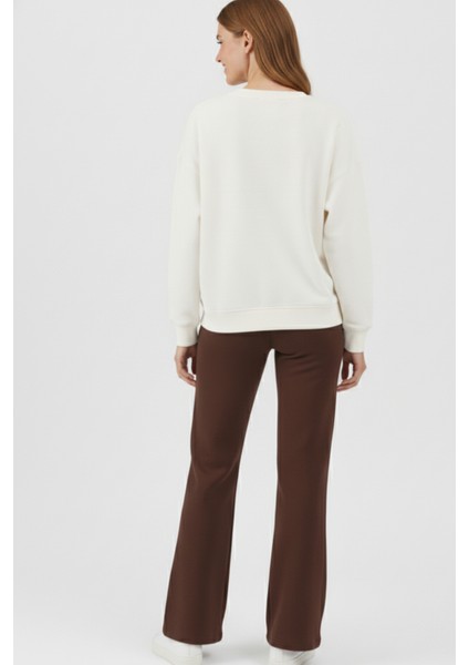 Pamuklu Kadın Eşofman Altı Yüksek Bel Flare Fit Geniş Paça Ipli Cepli Esnek Yumuşak Likra Acı Kahve indirimleri