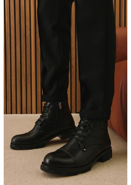 , Erkek Hakiki Deri Kürklü Bot 153999Z045 Siyah