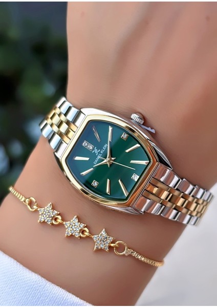 Orijinal Çelik Kordon Kadın Kol Saati 3 Atm Su Geçirmezlik Gold Gümüş Yeşil Renk Bileklik Hediyeli