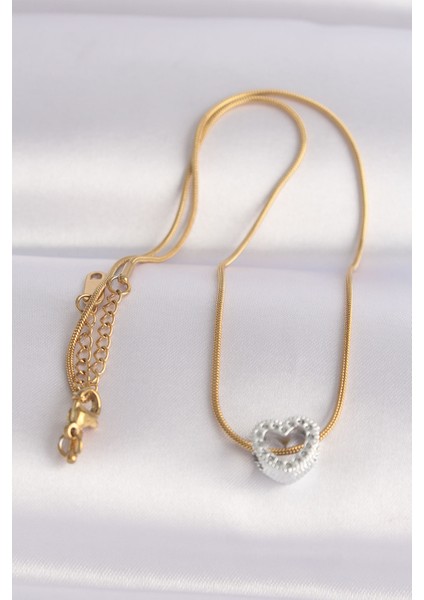 316L Çelik Zincir Altın Renk Zincirli Gümüş Renk Kalp Tasarımlı Kolye - TJ-BKO8609 fırsatları