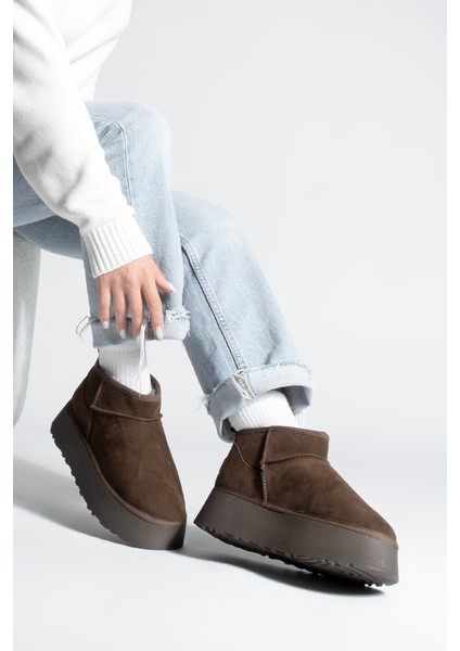 Kadın Kalın Taban İçi Kürklü Yarım Bot Tefis Kahve Süet fiyatları