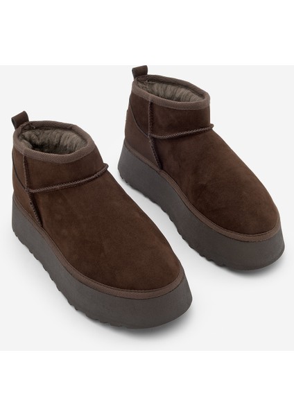 Kadın Kalın Taban İçi Kürklü Yarım Bot Tefis Kahve Süet indirimleri