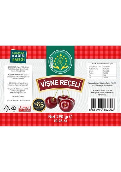 Doğal Vişne Reçeli 290GR ( % 65 Meyve) indirimleri