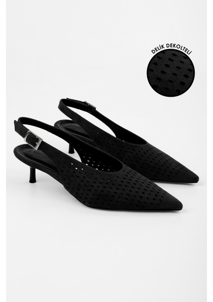 Kadın Rilou Siyah Süet Delikli Dekolteli Stiletto