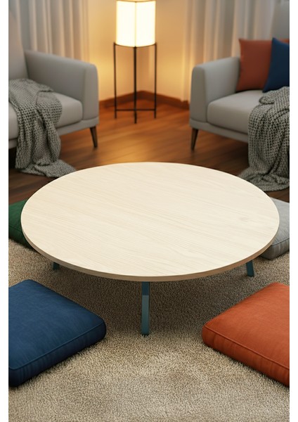 Ahşap Desenli Metal Katlanır Ayaklı Kamp Bahçe Ev Için Yuvarlak Yer Sofrası fiyatları