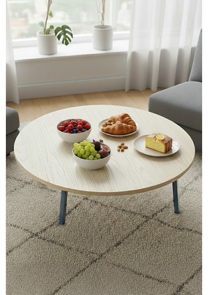 Ahşap Desenli Metal Katlanır Ayaklı Kamp Bahçe Ev Için Yuvarlak Yer Sofrası modelleri