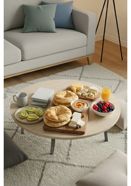 Ahşap Desenli Metal Katlanır Ayaklı Kamp Bahçe Ev Için Yuvarlak Yer Sofrası indirimleri