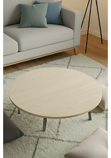 Ahşap Desenli Metal Katlanır Ayaklı Kamp Bahçe Ev Için Yuvarlak Yer Sofrası