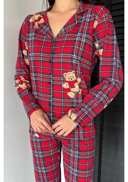 Kadın Ön Düğmeli Uzun Kol Ekose Desenli Pijama Takımı P-00018719 fiyatları