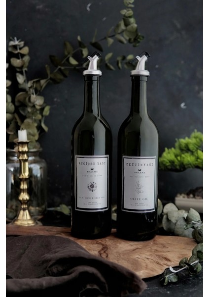 Gümüş Tasarım Amber Zeytinyağı Sıvıyağ Şişesi Yağdanlık 2'li 750 ml