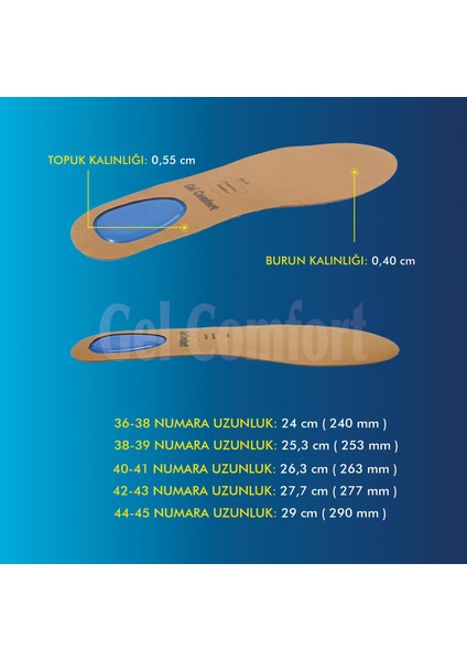 GelComfort GC18 | Yumuşak Jel, Hakiki Deri, Konfor, Tüm Ayakkabılar ile Uyumlu Topuk Destekli Rahat İç Tabanlık indirimleri