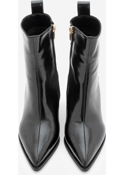 Kadın Sivri Burun Kalın Ökçe Topuklu Bot Esvon Siyah