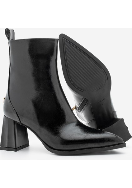 Kadın Sivri Burun Kalın Ökçe Topuklu Bot Esvon Siyah