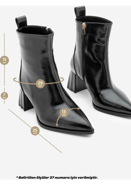 Kadın Sivri Burun Kalın Ökçe Topuklu Bot Esvon Siyah