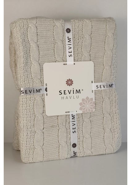 Çift Kişilik Triko Örme Battaniye - Yumuşak Dokulu & Şık Yatak Örtüsü - 220X240 cm Battaniye - Krem modelleri