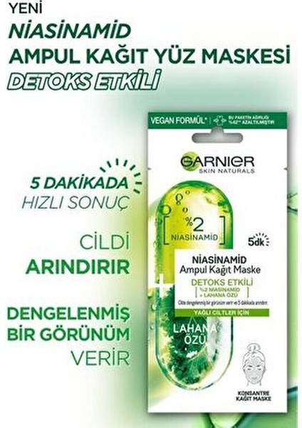 Niasinamid Detoks Etkili Ampul Kağıt Yüz Maskesi Yağlı Ciltler İçin 5 Dakikada Etkili