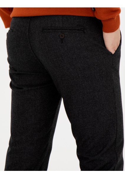 Erkek Siyah Slim Fit Keten Karışımlı Kanvas Pantolon 50259760-VR046