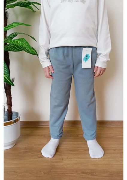 Çocuk Kozmik Mavi 3 Iplik Paçası Lastikli Kışlık Eşofman Altı modelleri