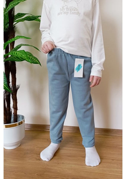 Çocuk Kozmik Mavi 3 Iplik Paçası Lastikli Kışlık Eşofman Altı