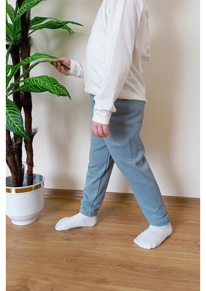 Çocuk Kozmik Mavi 3 Iplik Paçası Lastikli Kışlık Eşofman Altı