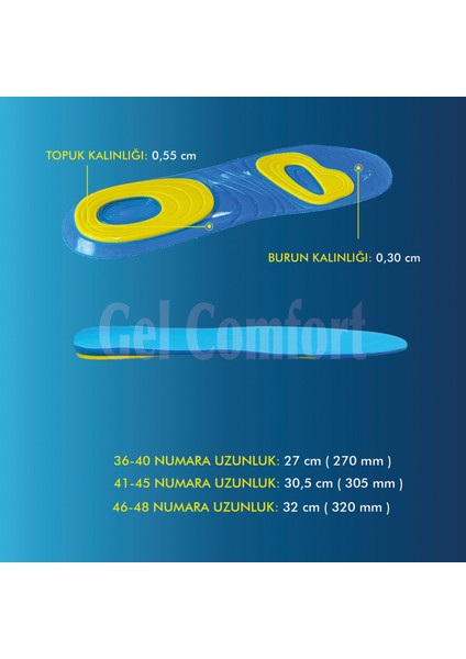 GC16 Yumuşak Jel, Ince, Rahat, Konfor, Tüm Ayakkabılar ile Uyumlu ve Ön Şok Emici Iç Tabanlık indirimleri