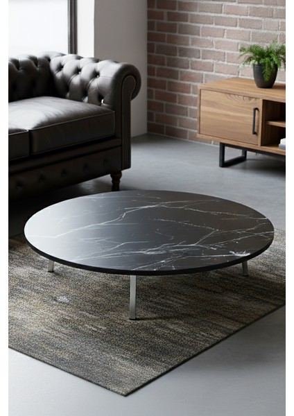 Siyah Mermer Desenli Metal Katlanır Ayaklı Kamp Bahçe Ev ve Oyun Için Yuvarlak Yer Sofrası fiyatları