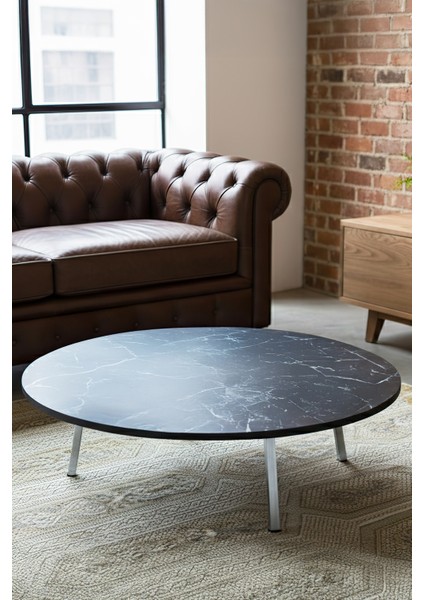 Siyah Mermer Desenli Metal Katlanır Ayaklı Kamp Bahçe Ev ve Oyun Için Yuvarlak Yer Sofrası fırsatları