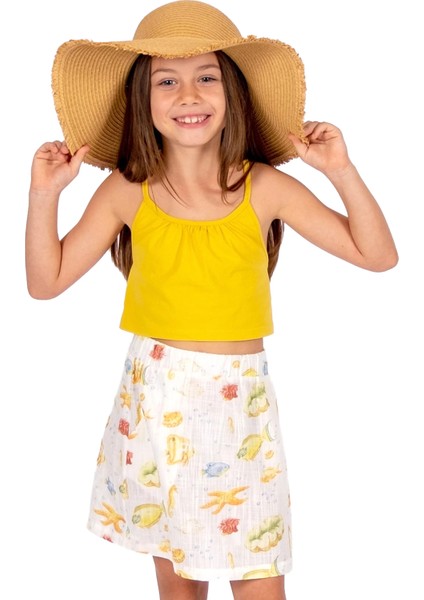 %100 Pamuk Deniz Temalı Yazlık Kız Çocuk Etek