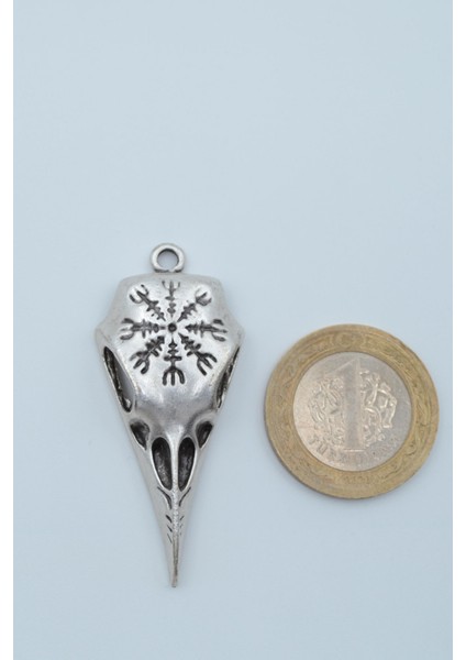Kuzgun Kafatası - Vegvisir Gümüş Kaplama Deri İp Kolye fırsatları