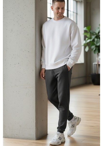 Pamuklu Erkek Jogger Eşofman Altı Antrasit Regular Rahat Kalıp Ipli Cepli Relax Fit Yumuşak 3 Iplik fırsatları