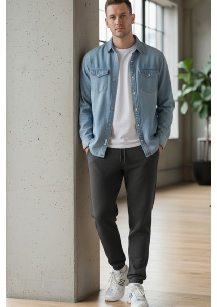 Pamuklu Erkek Jogger Eşofman Altı Antrasit Regular Rahat Kalıp Ipli Cepli Relax Fit Yumuşak 3 Iplik indirimleri